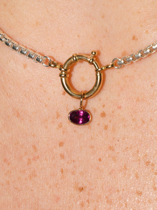 Trouble Rhodolite East West Oval Cut Charm in Yellow 14k Gold
