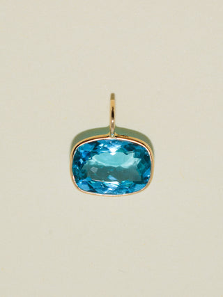 Raspy Razzy Swiss Blue Topaz East West Cushion Cut Charm in Yellow 14k Gold
