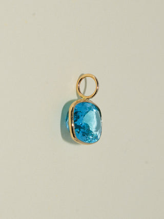 Raspy Razzy Swiss Blue Topaz East West Cushion Cut Charm in Yellow 14k Gold