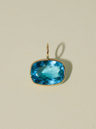 Raspy Razzy Swiss Blue Topaz East West Cushion Cut Charm in Yellow 14k Gold