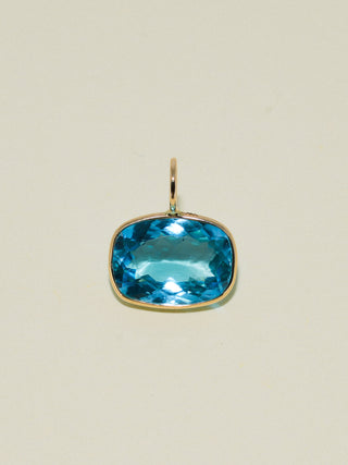 Raspy Razzy Swiss Blue Topaz East West Cushion Cut Charm in Yellow 14k Gold