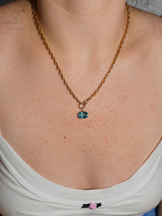 Raspy Razzy Swiss Blue Topaz East West Cushion Cut Charm in Yellow 14k Gold