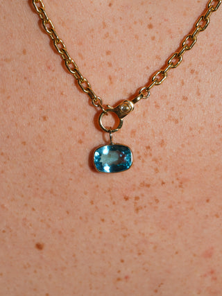 Raspy Razzy Swiss Blue Topaz East West Cushion Cut Charm in Yellow 14k Gold