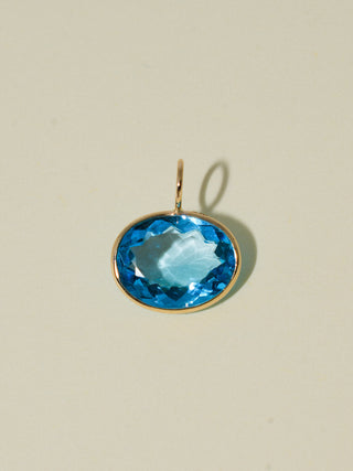 Pool Party Swiss Blue Topaz East West Oval Cut Charm in Yellow 14k Gold