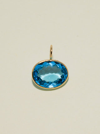 Pool Party Swiss Blue Topaz East West Oval Cut Charm in Yellow 14k Gold