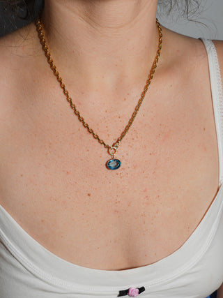 Pool Party Swiss Blue Topaz East West Oval Cut Charm in Yellow 14k Gold