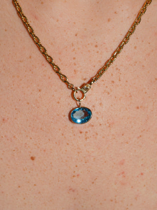 Pool Party Swiss Blue Topaz East West Oval Cut Charm in Yellow 14k Gold