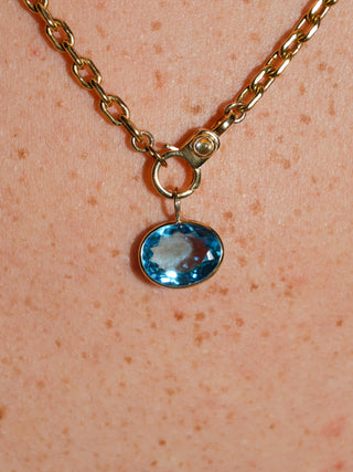 Pool Party Swiss Blue Topaz East West Oval Cut Charm in Yellow 14k Gold