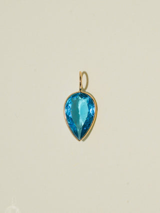 Ice Pick Swiss Blue Topaz Inverted Pear Cut Charm in Yellow 14k Gold