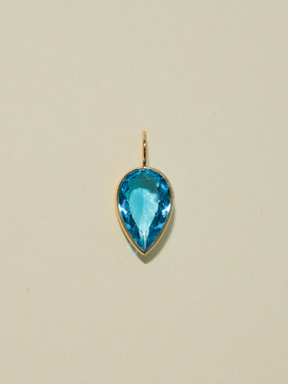 Ice Pick Swiss Blue Topaz Inverted Pear Cut Charm in Yellow 14k Gold