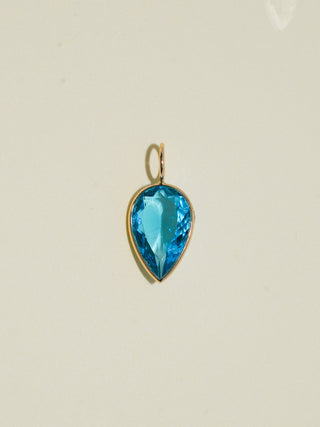 Ice Pick Swiss Blue Topaz Inverted Pear Cut Charm in Yellow 14k Gold