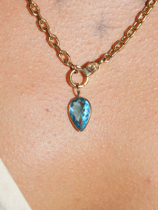 Ice Pick Swiss Blue Topaz Inverted Pear Cut Charm in Yellow 14k Gold