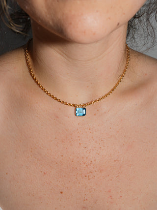 C ya Cindy Swiss Blue Topaz Gemela East West Cushion Cut Charm in Yellow 14k Gold