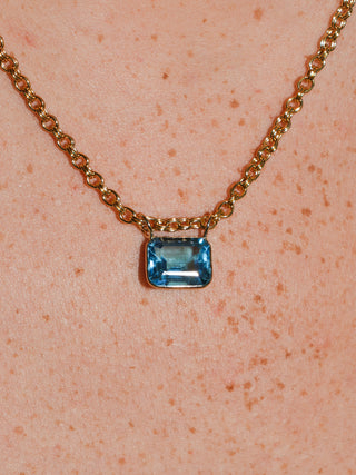 C ya Cindy Swiss Blue Topaz Gemela East West Cushion Cut Charm in Yellow 14k Gold