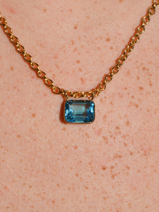 C ya Cindy Swiss Blue Topaz Gemela East West Cushion Cut Charm in Yellow 14k Gold