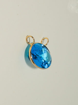 Big Baby Swiss Blue Topaz Gemela East West Oval Cut Charm in Yellow 14k Gold