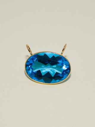 Big Baby Swiss Blue Topaz Gemela East West Oval Cut Charm in Yellow 14k Gold