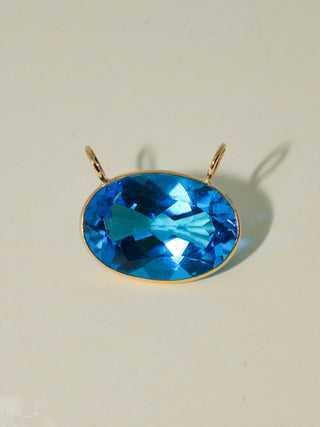 Big Baby Swiss Blue Topaz Gemela East West Oval Cut Charm in Yellow 14k Gold
