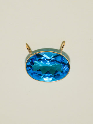 Big Baby Swiss Blue Topaz Gemela East West Oval Cut Charm in Yellow 14k Gold