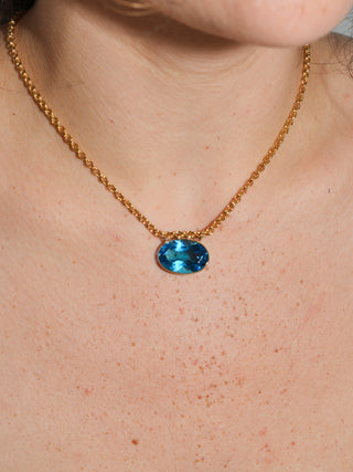 Big Baby Swiss Blue Topaz Gemela East West Oval Cut Charm in Yellow 14k Gold