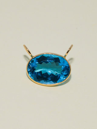 Lil' Baby Swiss Blue Topaz Gemela East West Oval Cut Charm in Yellow 14k Gold