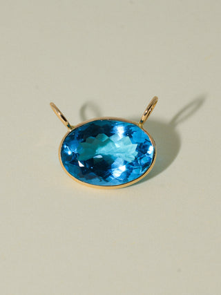 Lil' Baby Swiss Blue Topaz Gemela East West Oval Cut Charm in Yellow 14k Gold