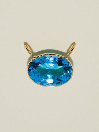 Lil' Baby Swiss Blue Topaz Gemela East West Oval Cut Charm in Yellow 14k Gold