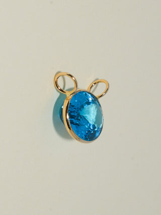 Lil' Baby Swiss Blue Topaz Gemela East West Oval Cut Charm in Yellow 14k Gold