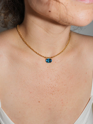 Lil' Baby Swiss Blue Topaz Gemela East West Oval Cut Charm in Yellow 14k Gold