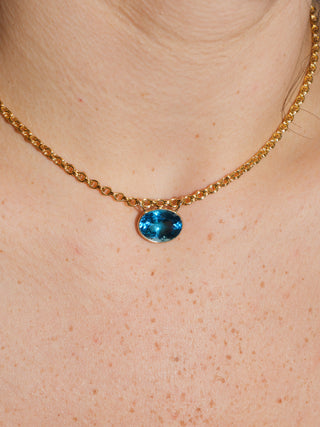Lil' Baby Swiss Blue Topaz Gemela East West Oval Cut Charm in Yellow 14k Gold