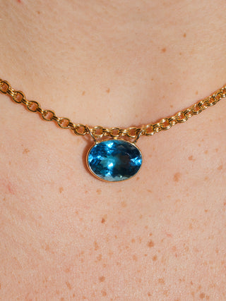 Lil' Baby Swiss Blue Topaz Gemela East West Oval Cut Charm in Yellow 14k Gold