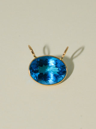 Royally Swiss Blue Topaz Gemela East West Oval Cut Charm in Yellow 14k Gold