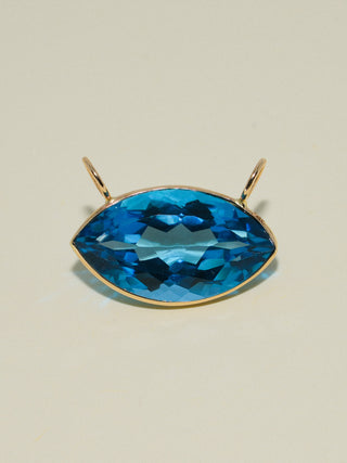 Alien Swiss Blue Topaz Gemela East West Marquis Charm in Yellow 14k Gold