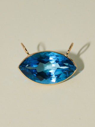 Alien Swiss Blue Topaz Gemela East West Marquis Charm in Yellow 14k Gold