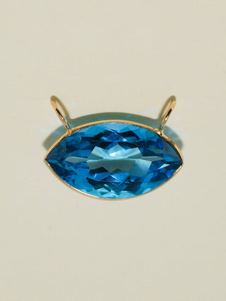 Alien Swiss Blue Topaz Gemela East West Marquis Charm in Yellow 14k Gold