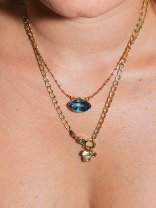 Alien Swiss Blue Topaz Gemela East West Marquis Charm in Yellow 14k Gold