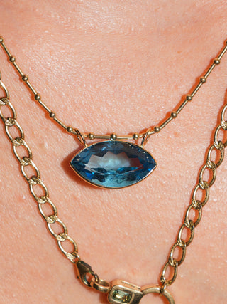 Alien Swiss Blue Topaz Gemela East West Marquis Charm in Yellow 14k Gold