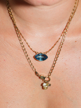 Alien Swiss Blue Topaz Gemela East West Marquis Charm in Yellow 14k Gold