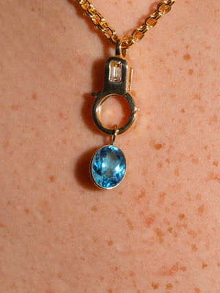 Sweetly Swiss Blue Topaz Oval Cut Charm in Yellow 14k Gold