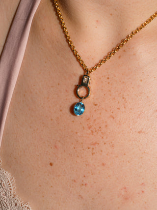 Sweetly Swiss Blue Topaz Oval Cut Charm in Yellow 14k Gold