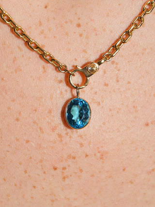 Annie Bell Swiss Blue Topaz Oval Cut Charm in Yellow 14k Gold