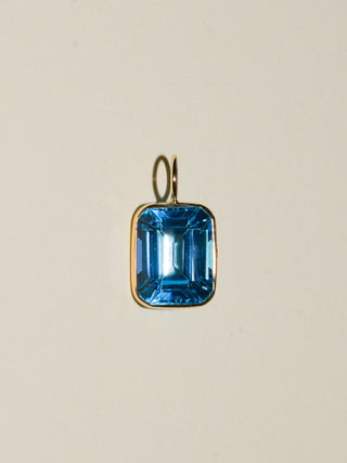 Silk Slipper Swiss Blue Topaz Emerald Cut Charm in Yellow 14k Gold