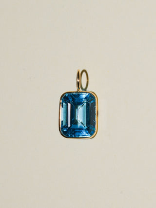 Silk Slipper Swiss Blue Topaz Emerald Cut Charm in Yellow 14k Gold