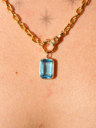 Silk Slipper Swiss Blue Topaz Emerald Cut Charm in Yellow 14k Gold