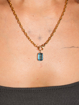 Silk Slipper Swiss Blue Topaz Emerald Cut Charm in Yellow 14k Gold