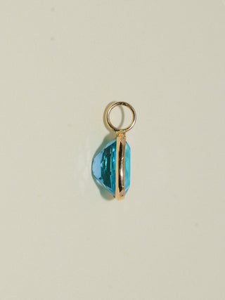 Pwincess Swiss Blue Topaz Cushion Cut Charm in Yellow 14k Gold