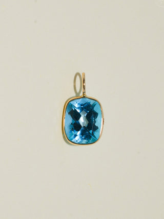 Pwincess Swiss Blue Topaz Cushion Cut Charm in Yellow 14k Gold