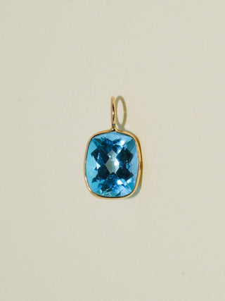 Pwincess Swiss Blue Topaz Cushion Cut Charm in Yellow 14k Gold