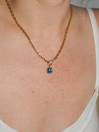 Pwincess Swiss Blue Topaz Cushion Cut Charm in Yellow 14k Gold