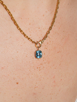 Pwincess Swiss Blue Topaz Cushion Cut Charm in Yellow 14k Gold